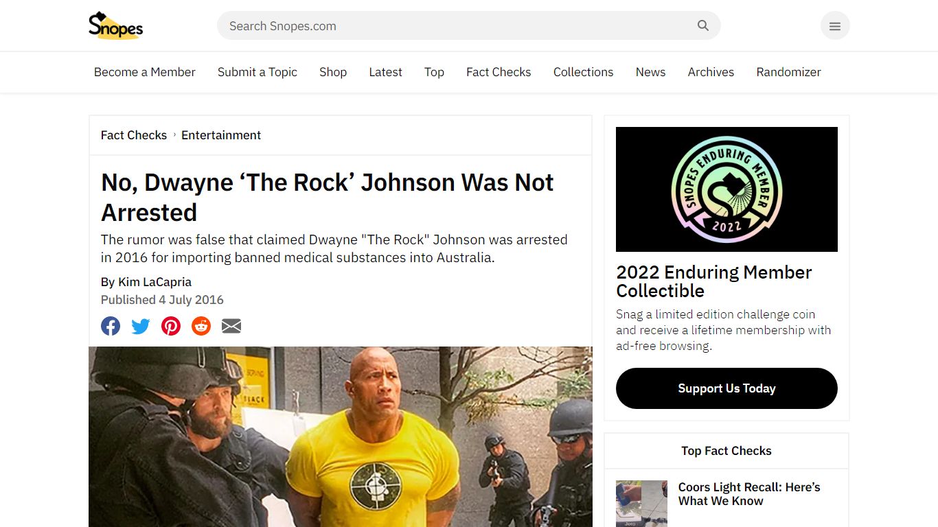 Dwayne Johnson Arrested | Snopes.com